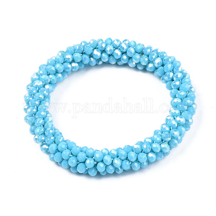 AB Color Plated Faceted Opaque Glass Beads Stretch Bracelets BJEW-S144-003D-20-1