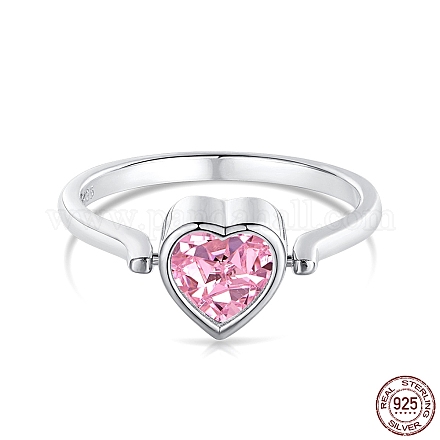 Вращающееся кольцо на палец в форме сердца с розовым цирконием RJEW-F150-63B-P-1