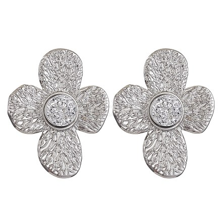 Imitation Druzy Gemstone Resin Flower Stud Earrings EJEW-JE05318-01-1