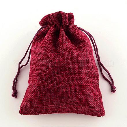ポリエステル模造黄麻布包装袋巾着袋  暗赤色  13.5x9.5cm ABAG-R004-14x10cm-06-1