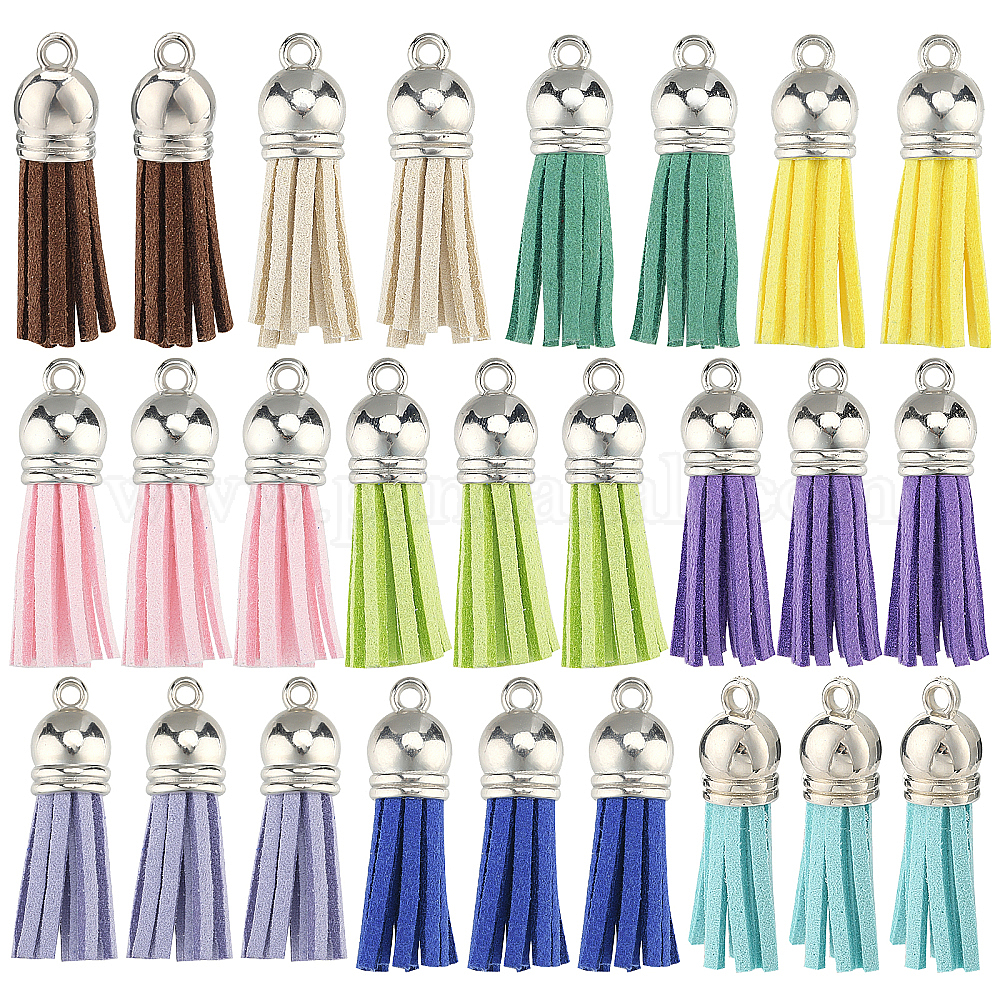 Wholesale SUNNYCLUE 100Pcs 10 Colors Keychain Tassel Leather Charms