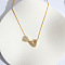 Heart Initial Brass Micro Pave Clear Cubic Zirconia Pendant Necklaces, Golden, Letter V, 16.14 inch(41cm)