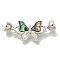 Brass & Abalone & Shell Fold Over Clasps, with Micro Pave Clear Cubic Zirconia, Butterfly, Platinum, 38mm