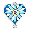 Alloy Enamel Connector Charms, Heart-Shaped Links with Flower Pattern, Platinum, Steel Blue, 20x16mm
