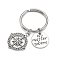 Fashion Vintage Alloy Keychain, Compass and Flat Round with Word, Antique Silver & Platinum, 60mm, Pendants: 29.5x25x2.5mm and 19.5x1.5mm, Key Rings: 32x3mm