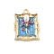 Alloy Enamel Pendants, Rectangle with Flower Charm, with ABS Plastic Pearl, Dodger Blue, 25.5x19x6.5mm, Hole: 2mm