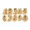 Brass Micro Pave Cubic Zirconia Beads, Nunber, Cadmium Free & Lead Free, Golden, 10.5~12x6.5~9x6mm, Hole: 4~6x2mm, 10pcs/set