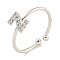 Rack Plating Brass Open Cuff Rings for Women, with Cubic Zirconia, Cadmium Free & Lead Free, Long-Lasting Plated, Letter, Letter Z, Inner Diameter: 17.5mm, Letter: 7x5mm