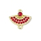 Alloy Rhinestone Fan Connector Charms, with Resin, Cadmium Free & Nickel Free & Lead Free, Rack Plating, Golden, Red, 14.5x15.5x2.5mm, Hole: 1mm