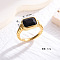 Rectangle 304 Stainless Steel Micro Pave Cubic Zirconia Finger Rings, Golden, Black, US Size 7(17.3mm)