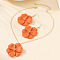 Flower Alloy Enamel Pendant Necklace & Dangle Earring, Golden, Dark Orange, 370mm & 65x41mm