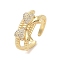 Bowknot Brass Micro Pave Clear Cubic Zirconia Open Cuff Rings, for Women, Golden, 11mm