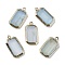 Natural Dyed Jade Imitation Aquamarine Pendants, with Golden Brass Finding, Rectangle Charms, Faceted, 20.5x11x3.5mm, Hole: 1.2mm