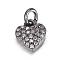 Brass Micro Pave Cubic Zirconia Charms, Heart, Gunmetal, 9x8x2mm, Hole: 3mm