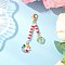 Flower Alloy Enamel Pendant Decorations, with Glass Seed Beads and Lobster Claw Clasps, Colorful, 74.5mm