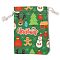 Christmas Theme Cloth Printed Storage Bags, Drawstring Bags, Rectangle, Lime Green, 14x10x0.4cm