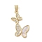 Brass Micro Pave Clear Cubic Zirconia Pendants, with Shell, Butterfly, Real 18K Gold Plated, 27.5x14.5x2mm, Hole: 4mm
