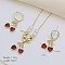 Brass Micro Pave Cubic Zirconia Pendant Necklaces & Hoop Earrings Sets, with Enamel, Cherry, Earrings: 31x16mm