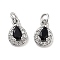 Brass Micro Pave Cubic Zirconia Charms, with Jump Rings, Teardrop, Platinum, Black, 10x6.5x3.5mm, Hole: 2mm