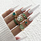 Alloy Rhinestone and Enamel Cuff Rings & Finger Rings Set, Mixed Shapes, Dark Sea Green, 17~18mm