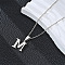 201 Stainless Steel Crystal Rhinestone Initial Pendant Necklaces, Stainless Steel Color, Non-Tarnish, Letter M, 15.75 inch(40cm)