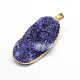 Plated  Natural  Druzy Agate Oval Pendants G-R275-07-2