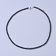 天然黒スピネルビーズのネックレス  真鍮カニカン付き  ファセットラウンドビーズ  16.5インチ〜16.7インチ（42~42.5cm）x2mm NJEW-K114-A-A20-1