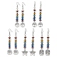 Colorful Natural Dyed Lava Rock Disc Beaded Dangle Earrings EJEW-JE05617-1