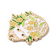 合金エナメルチャーム  ゴールドカラー  花のお守りを持った猫  ホワイト  28x28x1mm  穴：2mm ENAM-Q447-05G-02-3