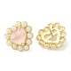 Natural Rose Quartz Heart Stud Earrings with Plastic Pearl Beaded EJEW-E599-02G-03-1