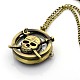 Alloy Flat Round with Skull Pendant Necklace Quartz Pocket Watch WACH-P001-06-2