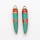 Handmade Tibetan Style Imitation Turquoise Bullet Pointed Pendants TIBEP-M033-07-1