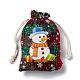 クリスマステーマの長方形ジュートバッグ、ジュートコード付き  タータンチェック巾着ポーチ  ギフト包装用  レッド  雪だるま  13.8~14x9.7~10.3x0.07~0.4cm ABAG-E006-01D-4
