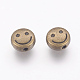 Tibetan Style Flat Round Carved Smiling Face Beads X-TIBEB-6631-AB-LF-2