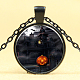 Halloween Picture Glass Pendant Necklaces NJEW-D280-47B-1