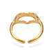 Placcatura ionica (ip) placcatura a cremagliera 304 anello per polsino aperto con gesto del cuore in acciaio inossidabile per le donne RJEW-S405-260G-3