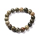 Bracelet extensible de perles rondes de jaspe feuille d'argent naturel pour hommes femmes BJEW-JB06824-03-1