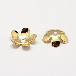 Flower Grade AAA Brass Bead Caps, Cadmium Free & Nickel Free & Lead Free, Real 18K Gold Plated, 8x2mm, Hole: 1mm
