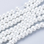 Weiße Glasperle runde lose Perlen für Schmuck Halskette Handwerk, 6 mm, Bohrung: 1 mm, ca. 140 Stk. / Strang