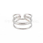 304 Stainless Steel Triple Line Open Cuff Ring for Women RJEW-S405-171P