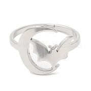 304 Stainless Steel Moon with Bat Adjustable Ring for Women RJEW-M149-04P