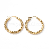 Orecchini a cerchio con perline rotonde in acciaio inossidabile 201 con perni in acciaio inossidabile 304 per donna&nbsp;EJEW-B016-01D-G