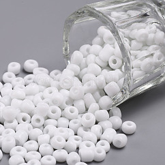 Abalorios de la semilla de cristal, colores opacos semilla, pequeñas cuentas artesanales para hacer joyas de diy, redondo, blanco, 6/0, 4mm, agujero: 1.5 mm, aproximamente 4500 unidades / libra
