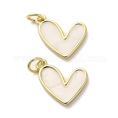 Colgantes de esmalte de latón, con anillo de salto, charm de corazón, Plateado de larga duración, sin plomo y cadmio, chapado en rack, real 18k chapado en oro, blanco, 12.5x15.5x2mm, agujero: 3 mm