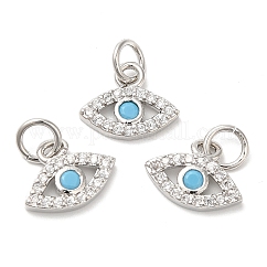 Charms ecologici in ottone con micro pavé di zirconi, piombo & cadimo libero, occhio, platino, 8x11x2mm, Foro: 1 mm