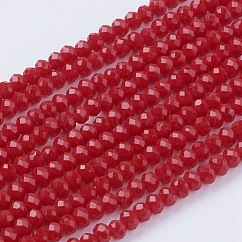 Abalorios de vidrio jade de imitación hebras, facetados, rerondana plana, rojo, 2.9~3.3x2~2.5mm, agujero: 0.5 mm, aproximamente 135~140 pcs / cadena, 32~34 cm