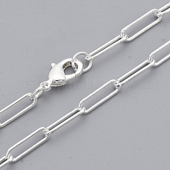 Fabricación de collar de cadena de clip de papel ovalado redondo de latón, con cierre de langosta, plata, 24.4 pulgada (62 cm), link: 12x3.5x0.8 mm