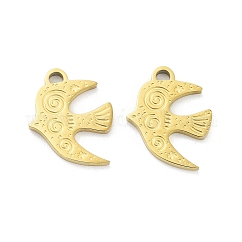 Pendentifs en acier inoxydable chirurgical 316L avec placage ionique (IP), sans nickel, charme d'oiseau, véritable 18k plaqué or, 15x12.5x1.5mm, Trou: 1.6mm