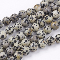 Dalmatien naturel jaspe brins pierre de perles, ronde, 8mm, Trou: 1mm, Environ 45~48 pcs/chapelet, 14.9 pouce