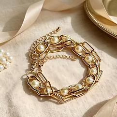 Vintage weißes Armband mit runder Imitationsperle und Eisenkette, einreihig, für Damen, stapelbare Armbänder, golden, 2 Zoll (7.87 cm), 20 Stück / Set